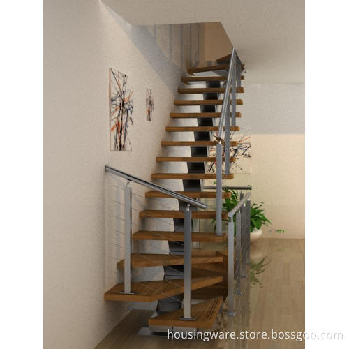 Modern Steel Wood Indoor Straight Staircase / Steps